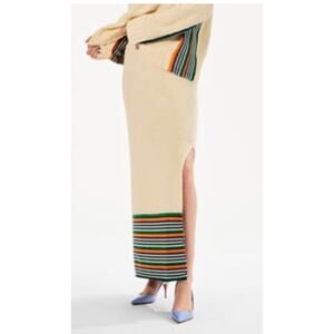 Christopher John Rogers Stripe Boucle Knit Pencil Skirt in Buttermilk S